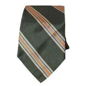 Vintage Repp Necktie Striped Forest Green & Orange Handmade 62" Long